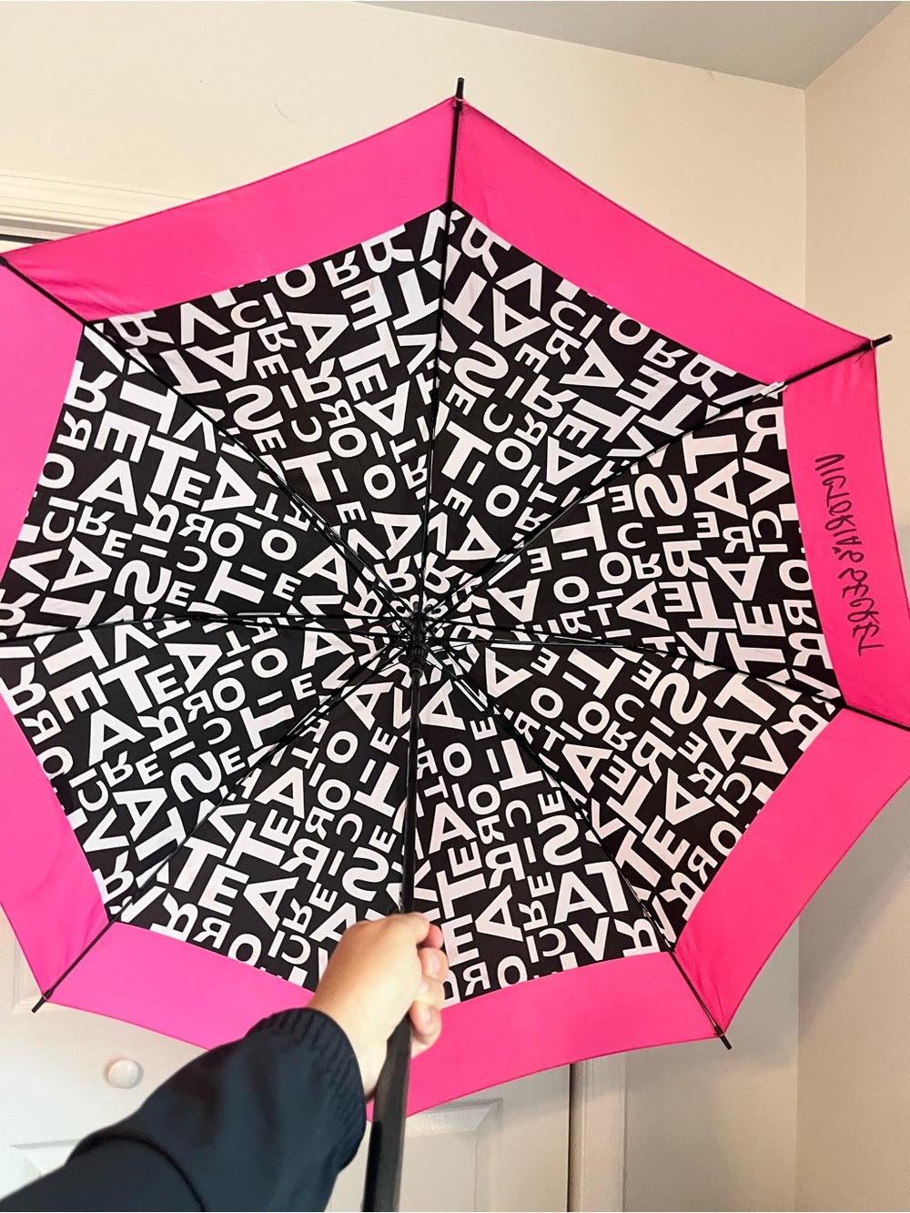 Victoria's Secret Black, White & Hot Pink Logo Umbrella - Picture 3 of 6